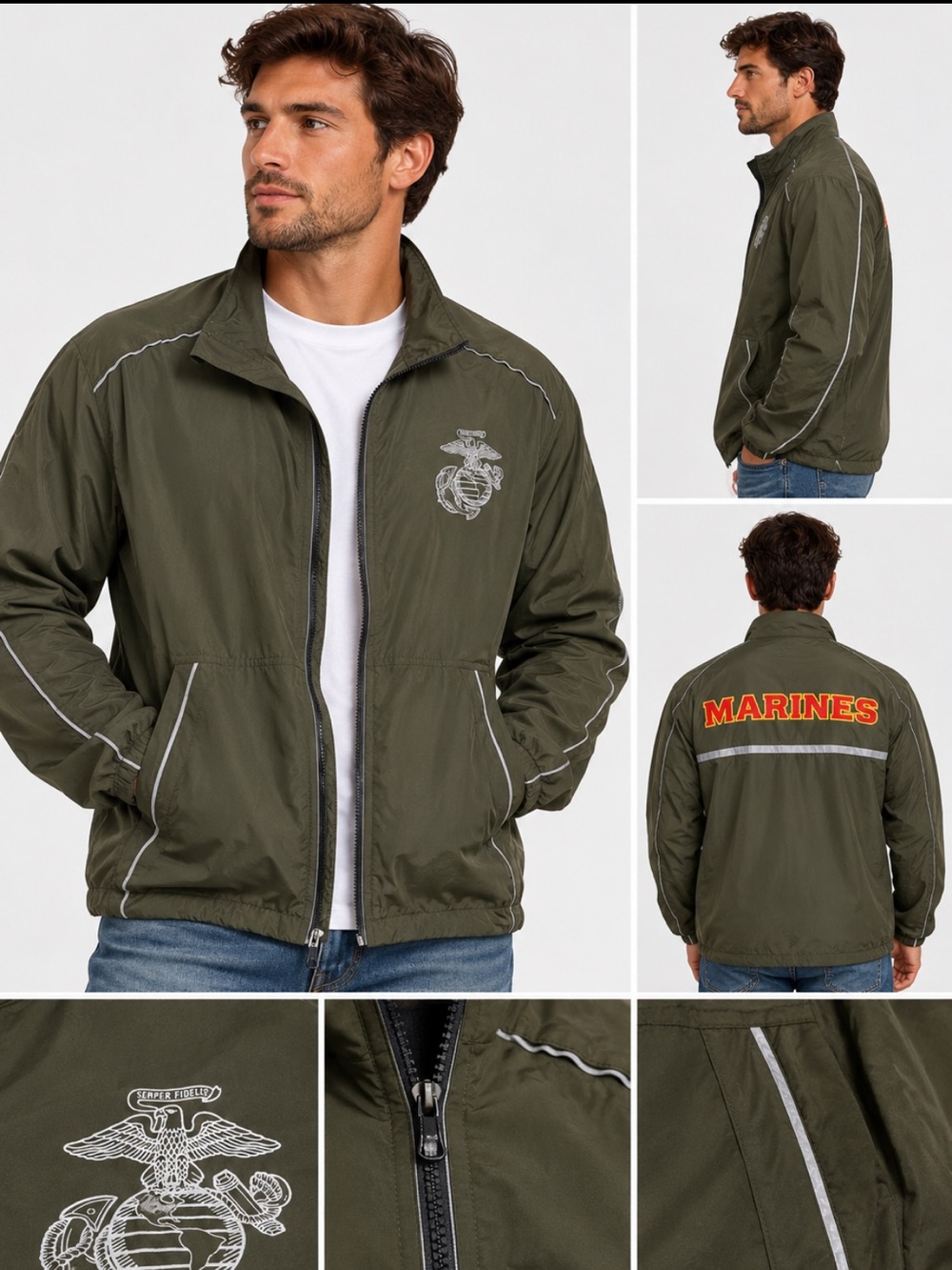 New Balance USMC Marines Military PT Windbreaker Jacket Olive Men's M USA